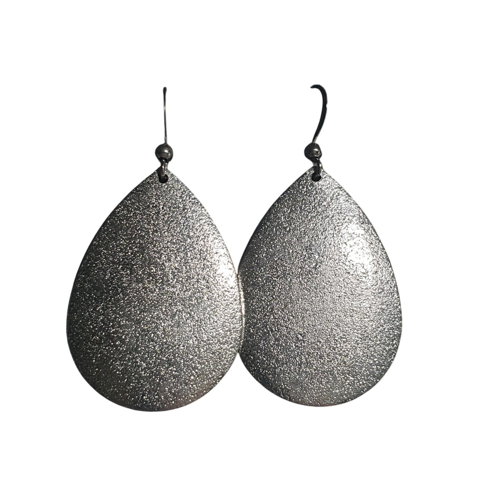 Silver Tone Teardrop Dangle Earrings Glitter Finish Casual Work Mom Gift Boho