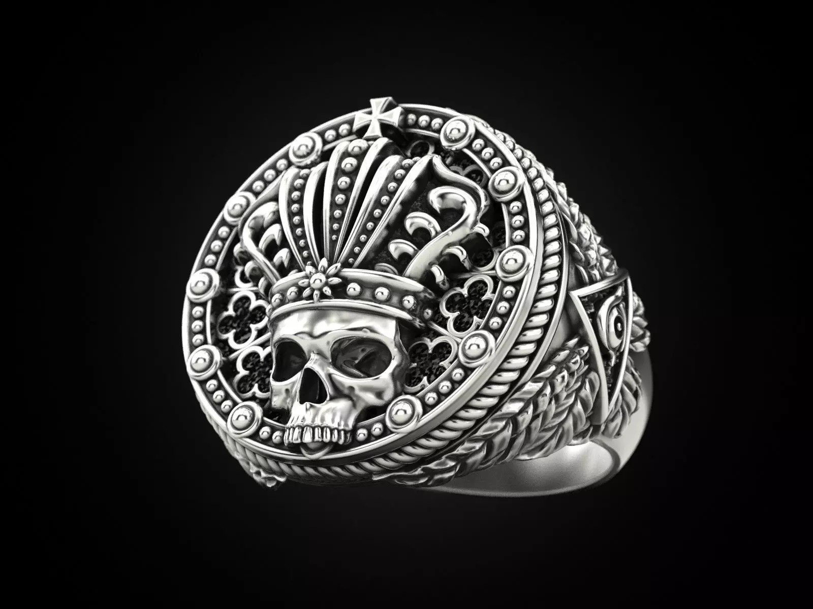 Oxidized Men’s King Skull Face Gothic Punk 925 Sterling Silver Statement Rings