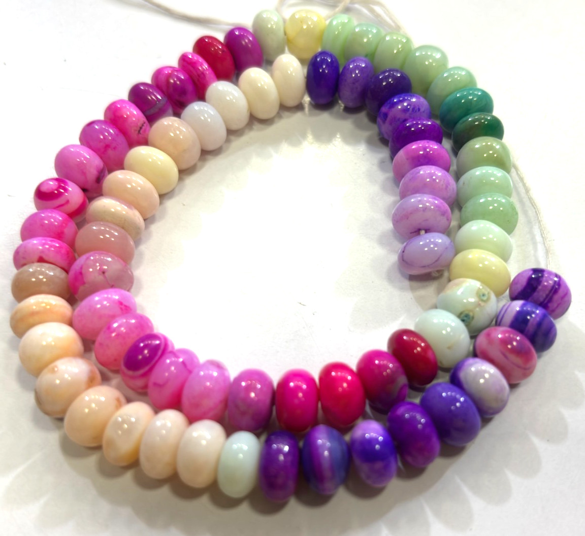 MULTI OPAL BEADS ROUNDELLE 8-9MM SMOOTH GEMSTONE 16 INCH NECKLACE