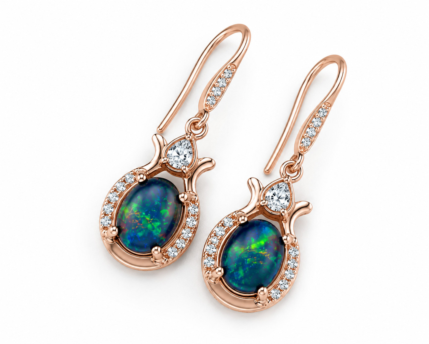 Black Fire Opal Dangle Earrings 6x8mm, 925 Sterling Silver Black Opal Earrings