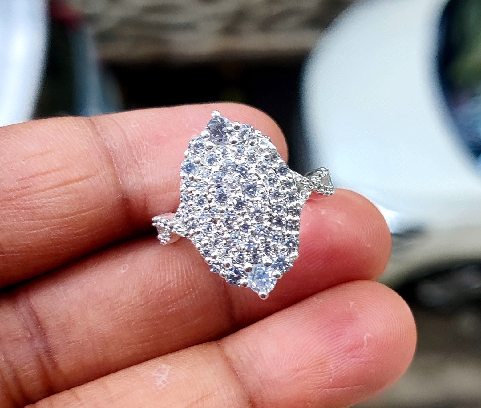 1.50Ct Oval Lab-Created Diamond Cluster Engagement Ring 14K White Gold Plated