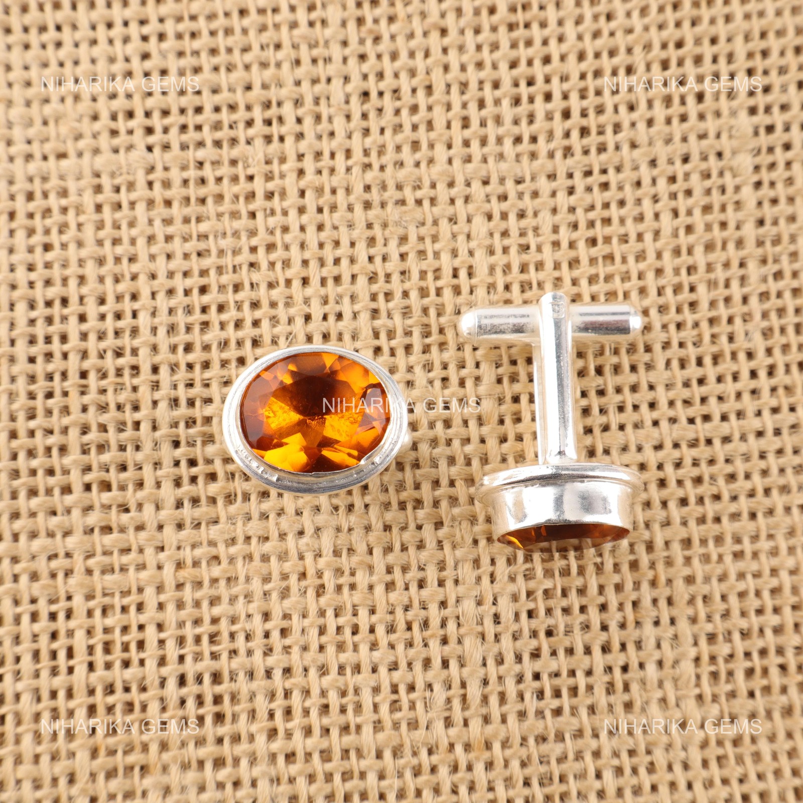 Citrine Gemstone Yellow Wedding Dad Gifts Cufflinks Jewelry 925 Sterling Silver