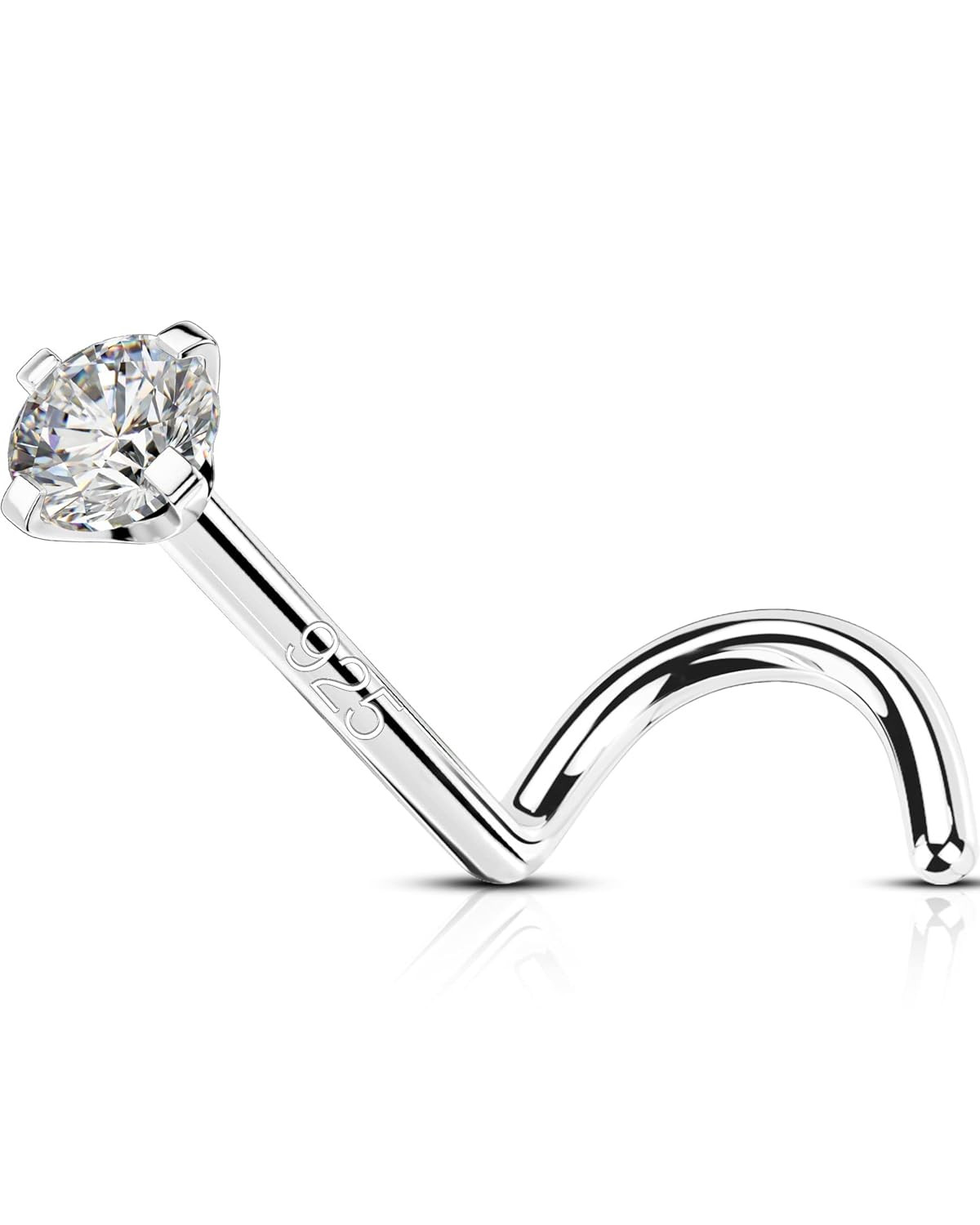 925 Sterling Silver Nose Stud, Bone L Screw Shaped Nose Rings, 20G Nostril Solid