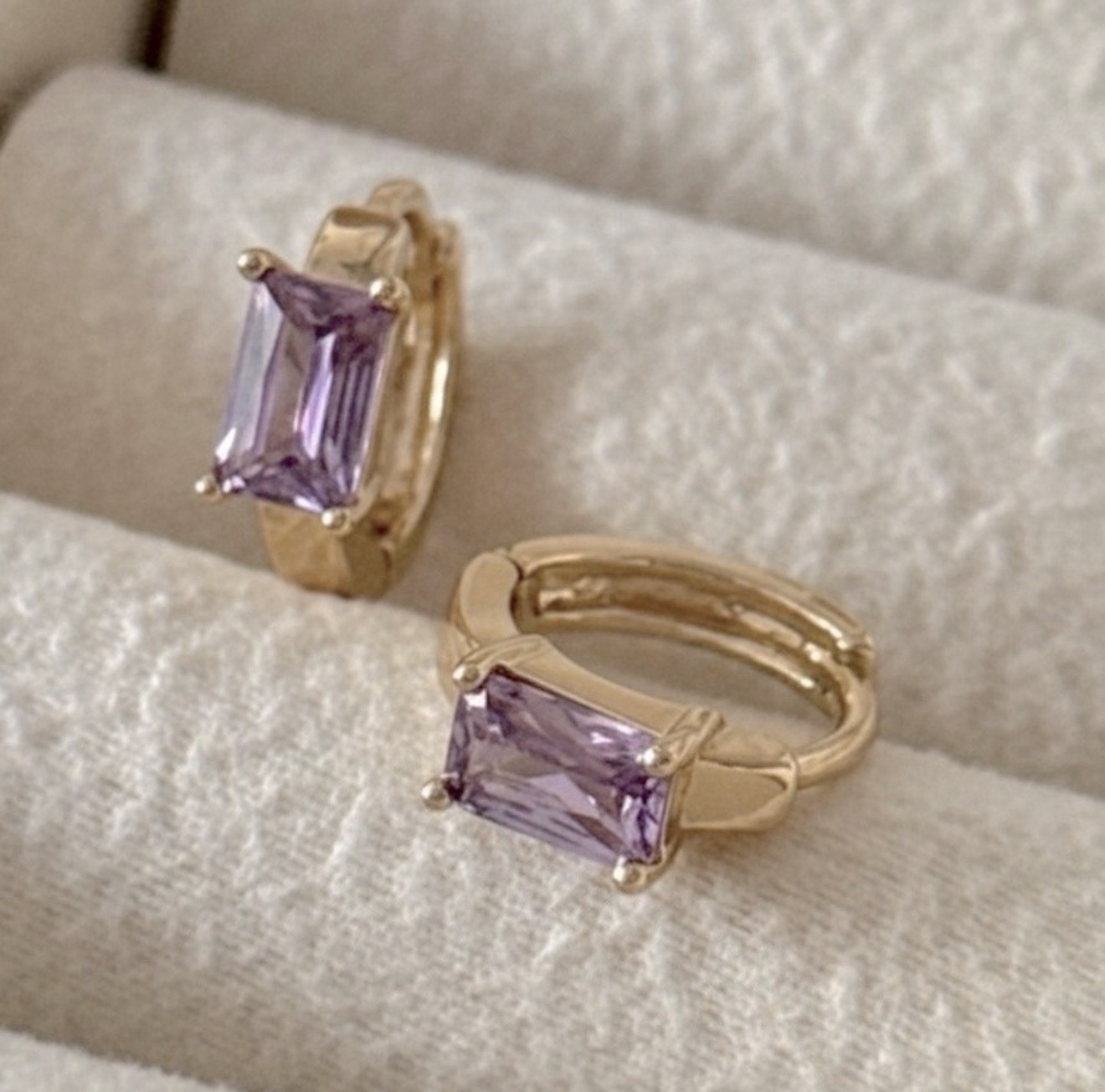 14K Gold Plated Mini Huggies – Light Purple Crystal – ONLY $9.99