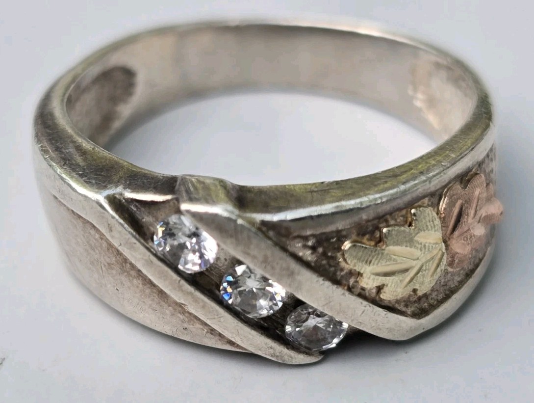 Black HILLS Sterling Silver 1OK GOLD Ring Size 11 w/ 3 Gemstone – 9mm x 4mm 7gms