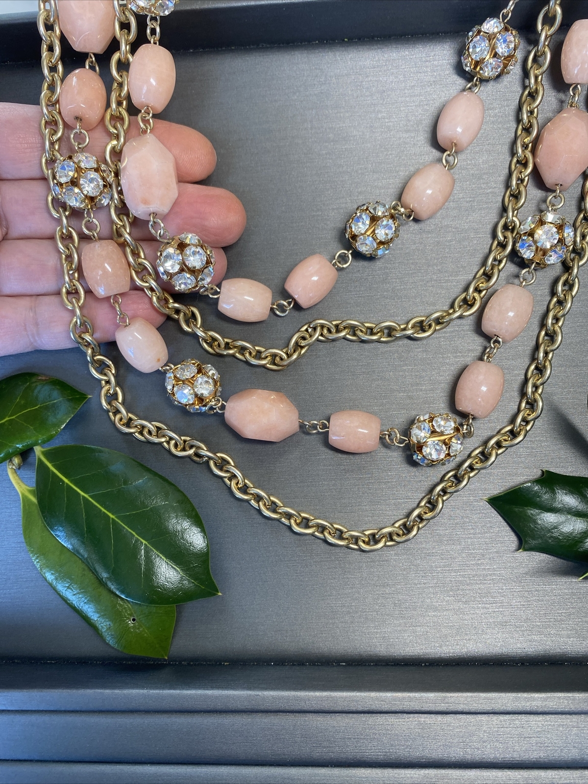 Vintage Necklace Estate Jewelry Pre-Owned Pink Gem Unusual Layered Sautoir