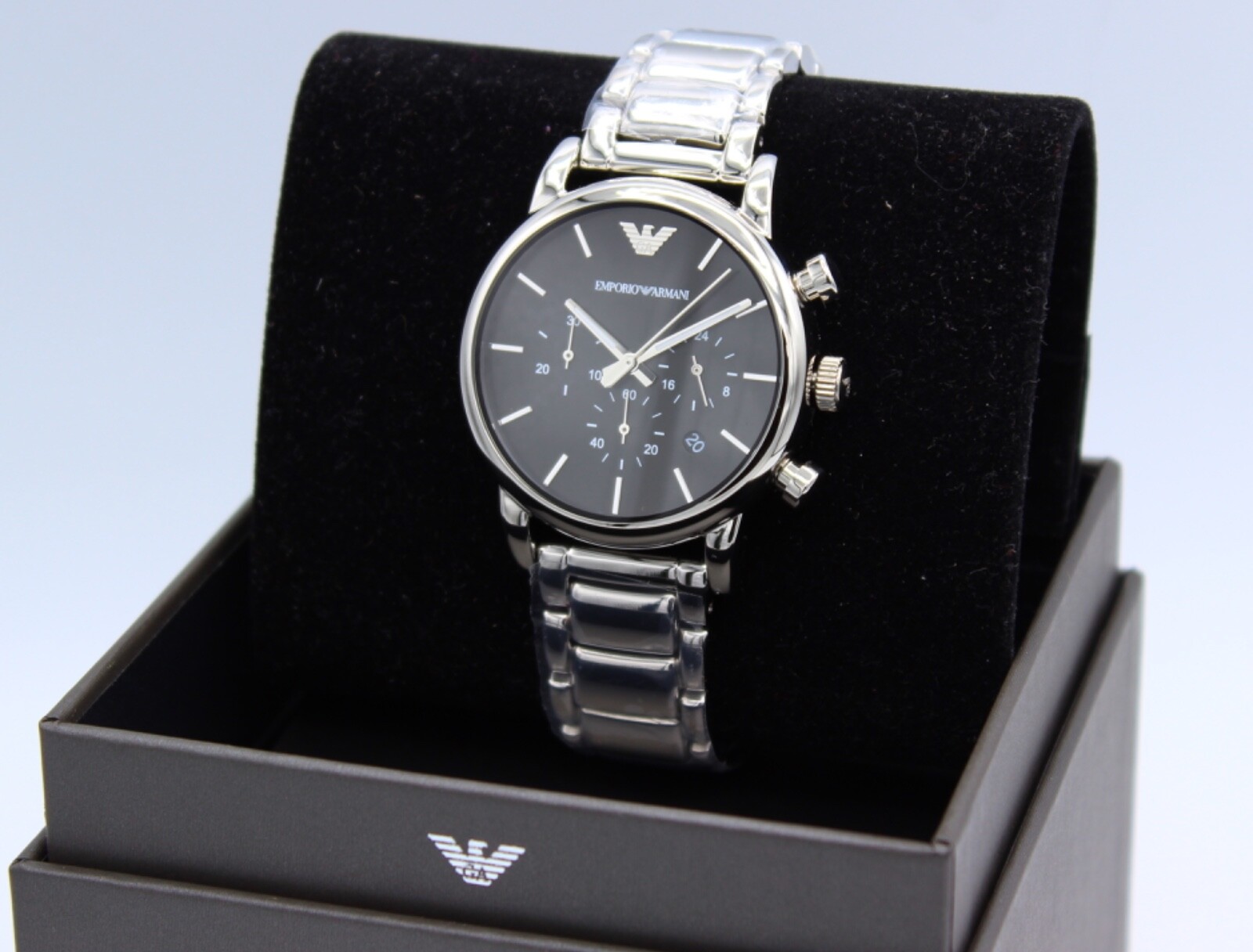 NEW AUTHENTIC EMPORIO ARMANI LUIGI BETA CLASSIC SILVER BLACK MEN’S AR1853 WATCH