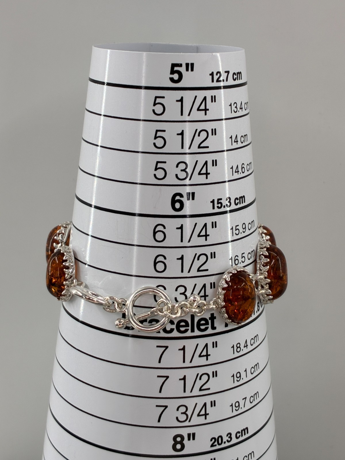 Baltic Amber Extraordinaire Cognac Orange Toggle Bracelet Sterling 925 6-6.75in