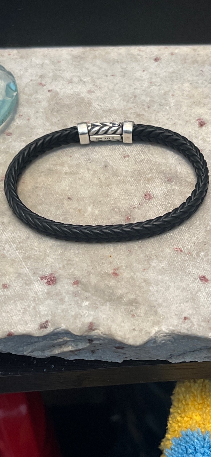David Yurman Chevron Bracelet Black Rubber 925 silver, 6.8mm 7.75″/7.25″ inner