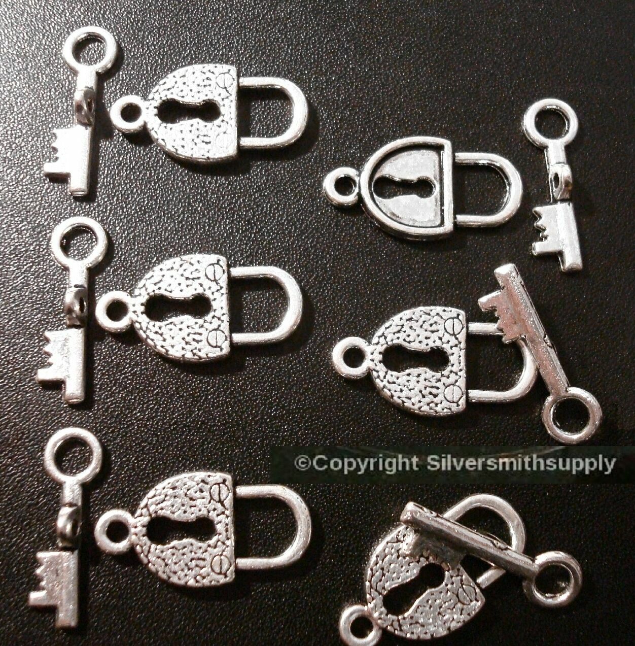 6 Silver plated 21mm Padlock and key toggle clasps make necklaces anklets fpc315