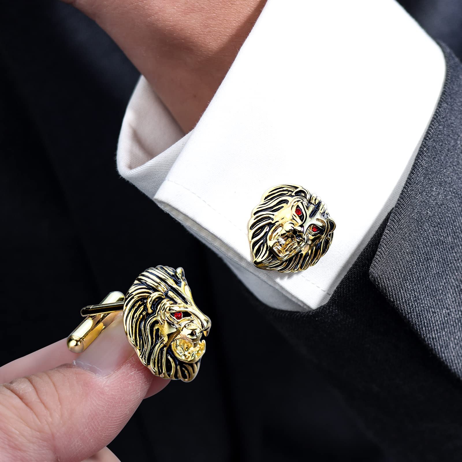 Vintage Lion Head Cufflinks for Men – Gold Silver Black Tone Dress Shirt Accesso