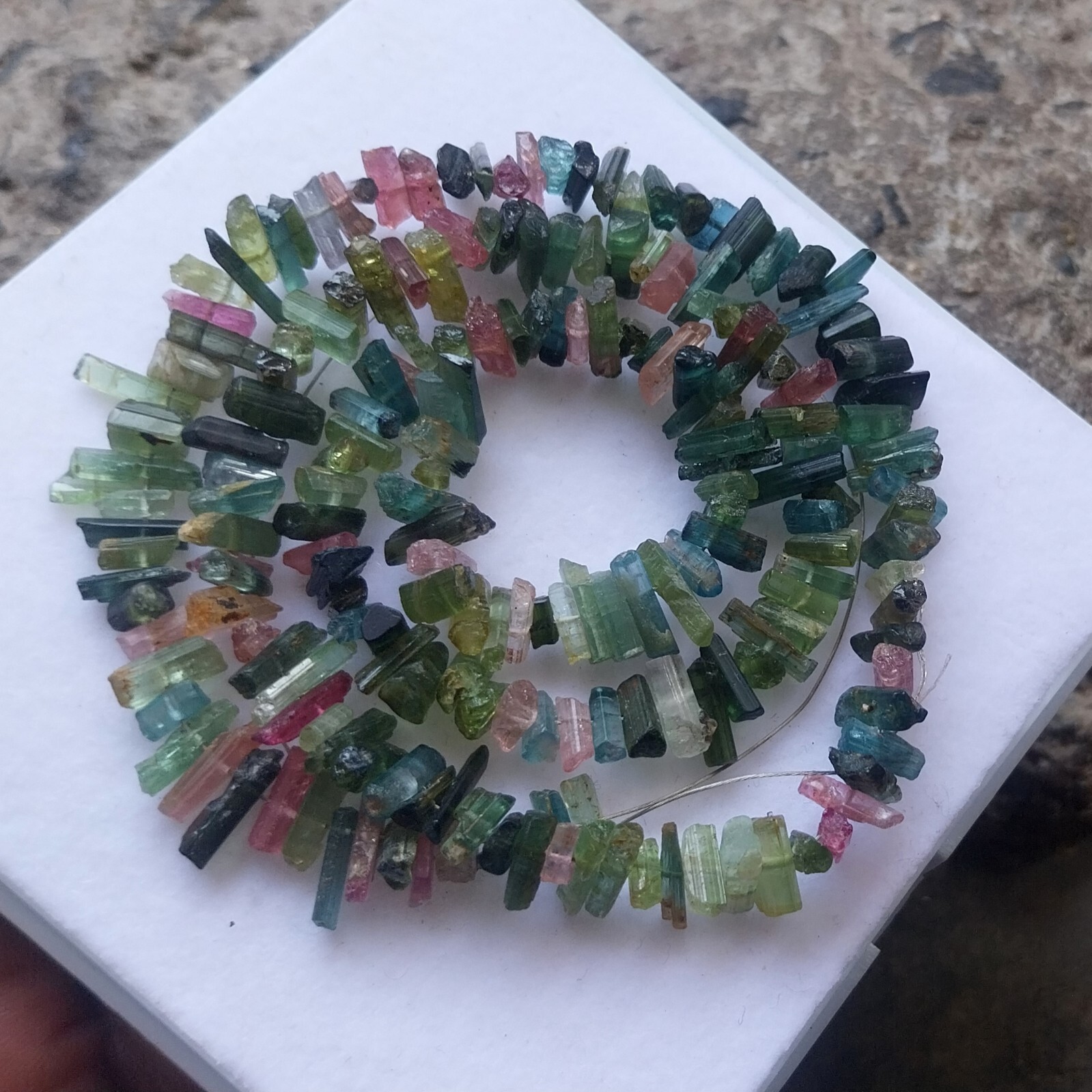 105 Ct 4 to 11 MM Natural Multi Color Tourmaline Raw Rough Pencil 18 Inch Beads