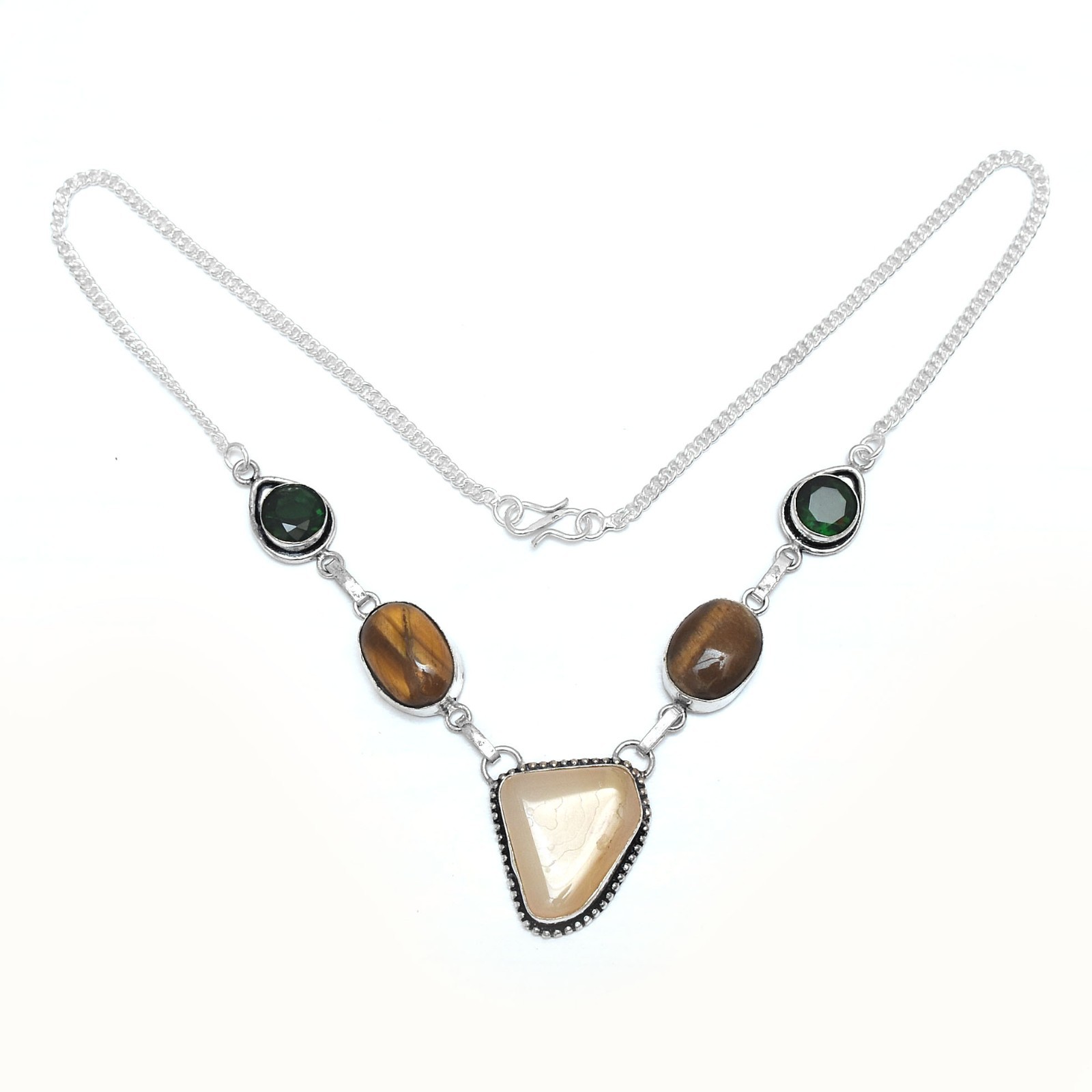 Solar Quartz Tiger Eye Gemstone Ethnic Handmade Necklace Jewelry 26 Gms N-1372