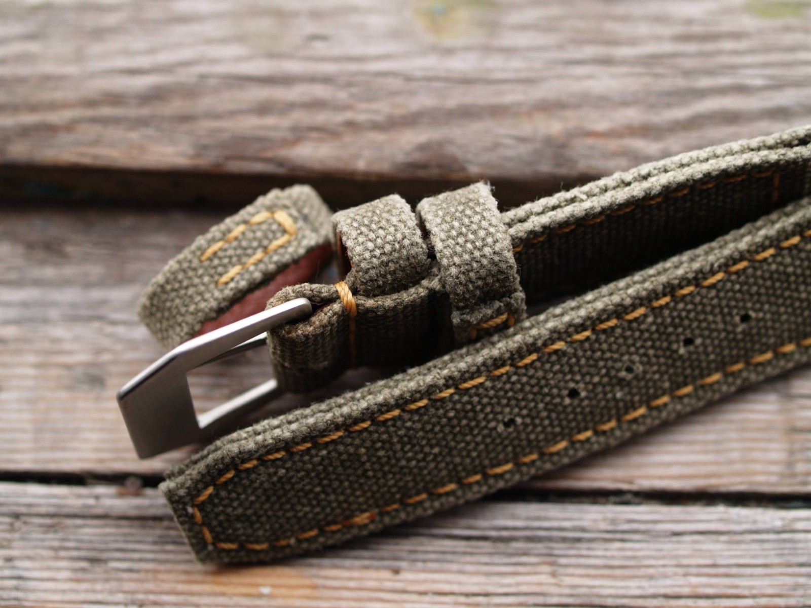 26 mm rugged handcrafted canvas watch strap Olive Green *Ready-Made *US-DutyPaid