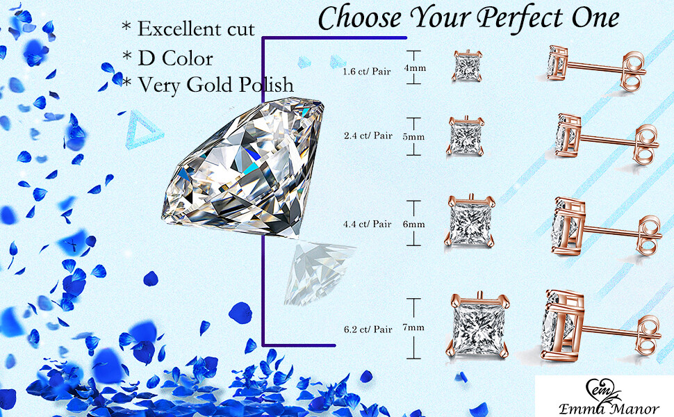 Square Stud Earring 925 Sterling Silver 4 Prong Square CZ Crystal jewelry Gold