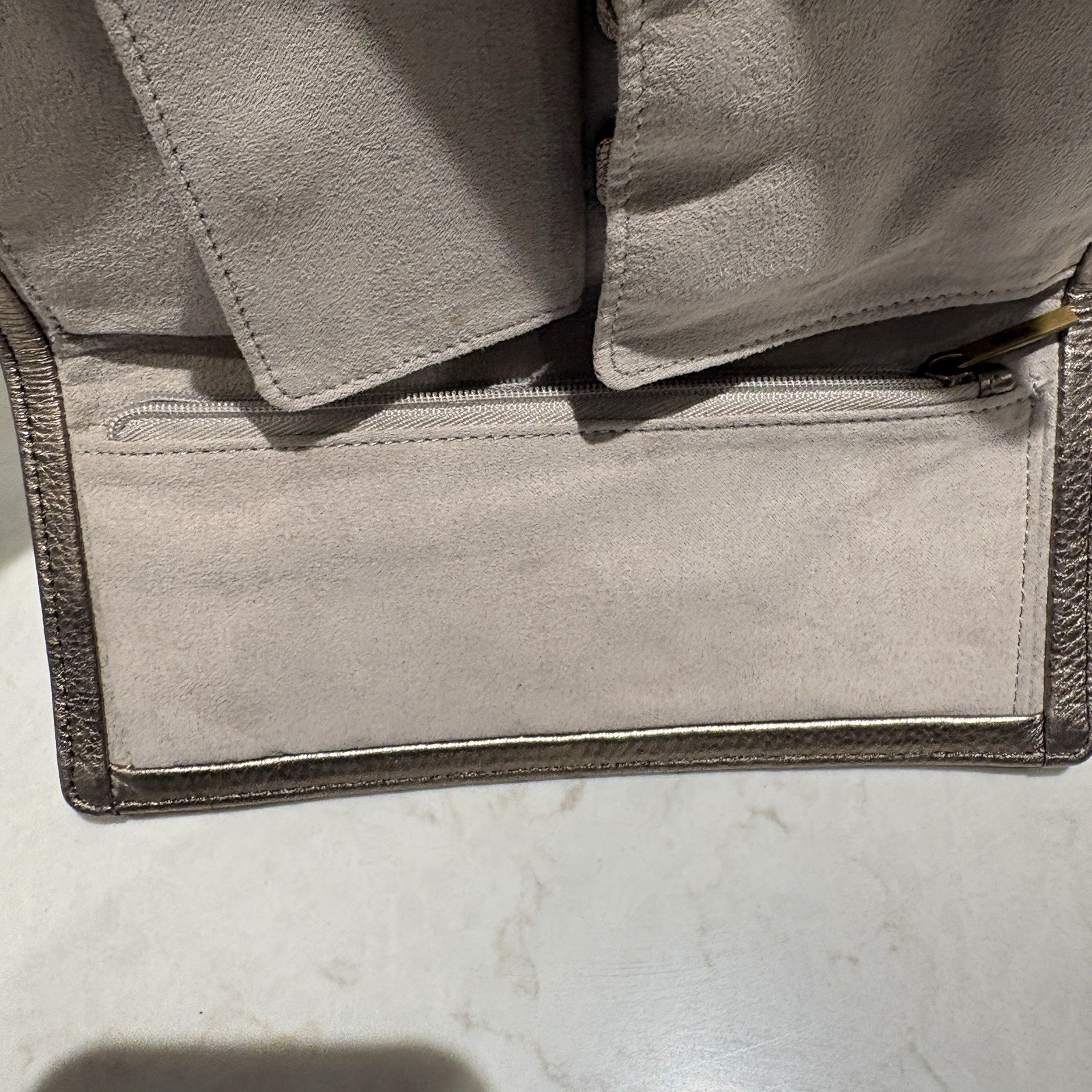 FOSSIL Soft Metallic Bronze Leather Flap Travel Jewelry Case Roll Clutch Wallet