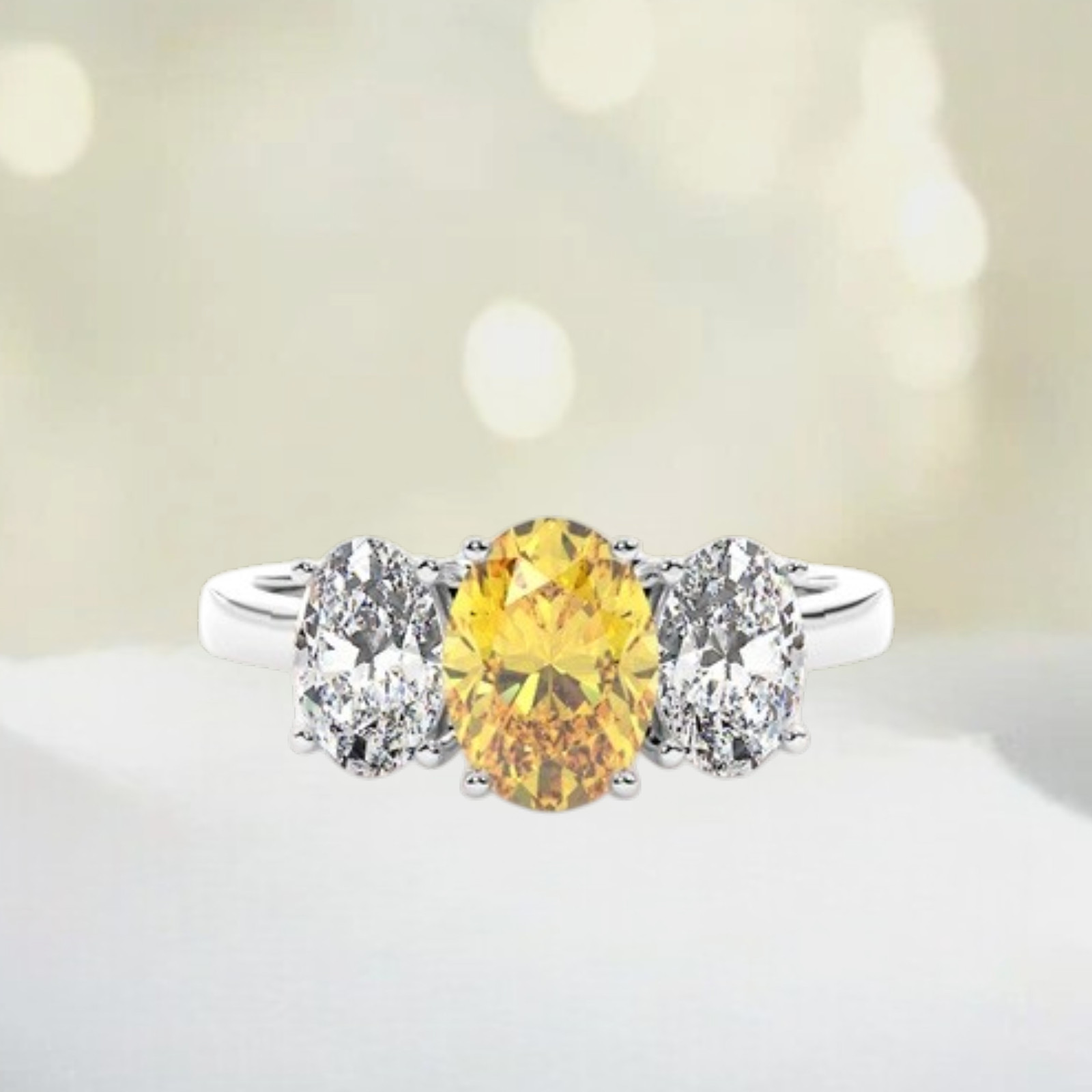 2.90 CT Oval Cut 14K White Gold Diamond Ring Fancy Vivid Yellow IGI Lab Created