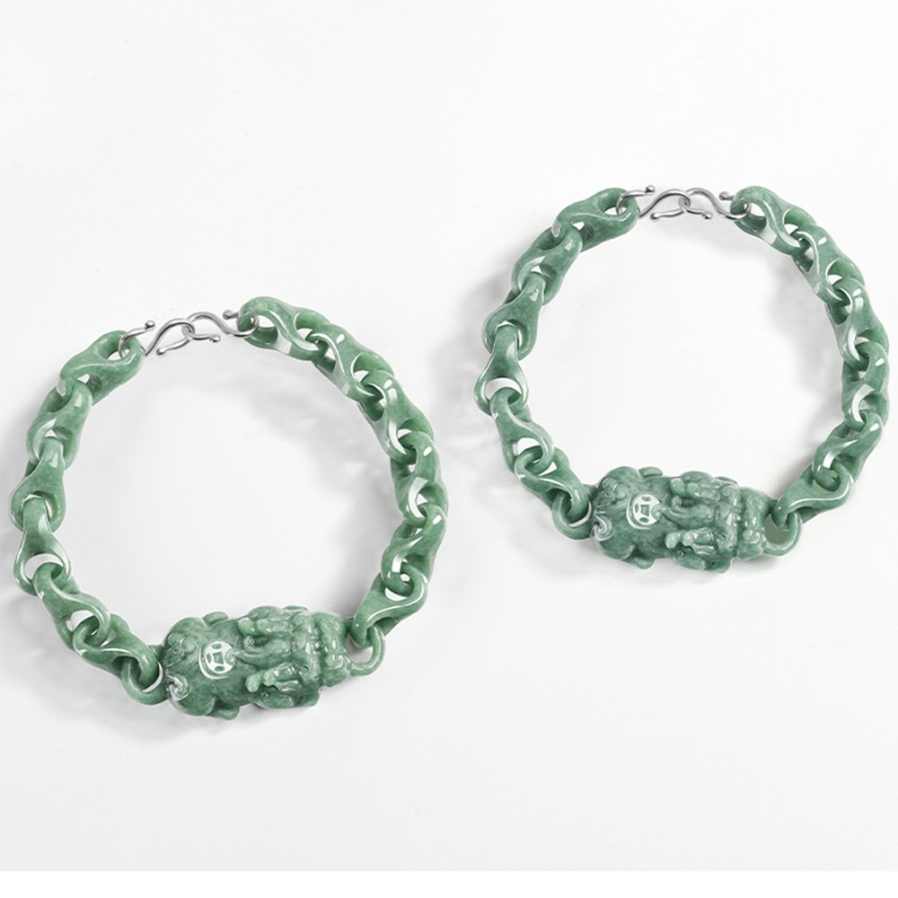 Certified Grade A Green Natural Burma Jade jadeite Interlocking PiXiu Bracelet