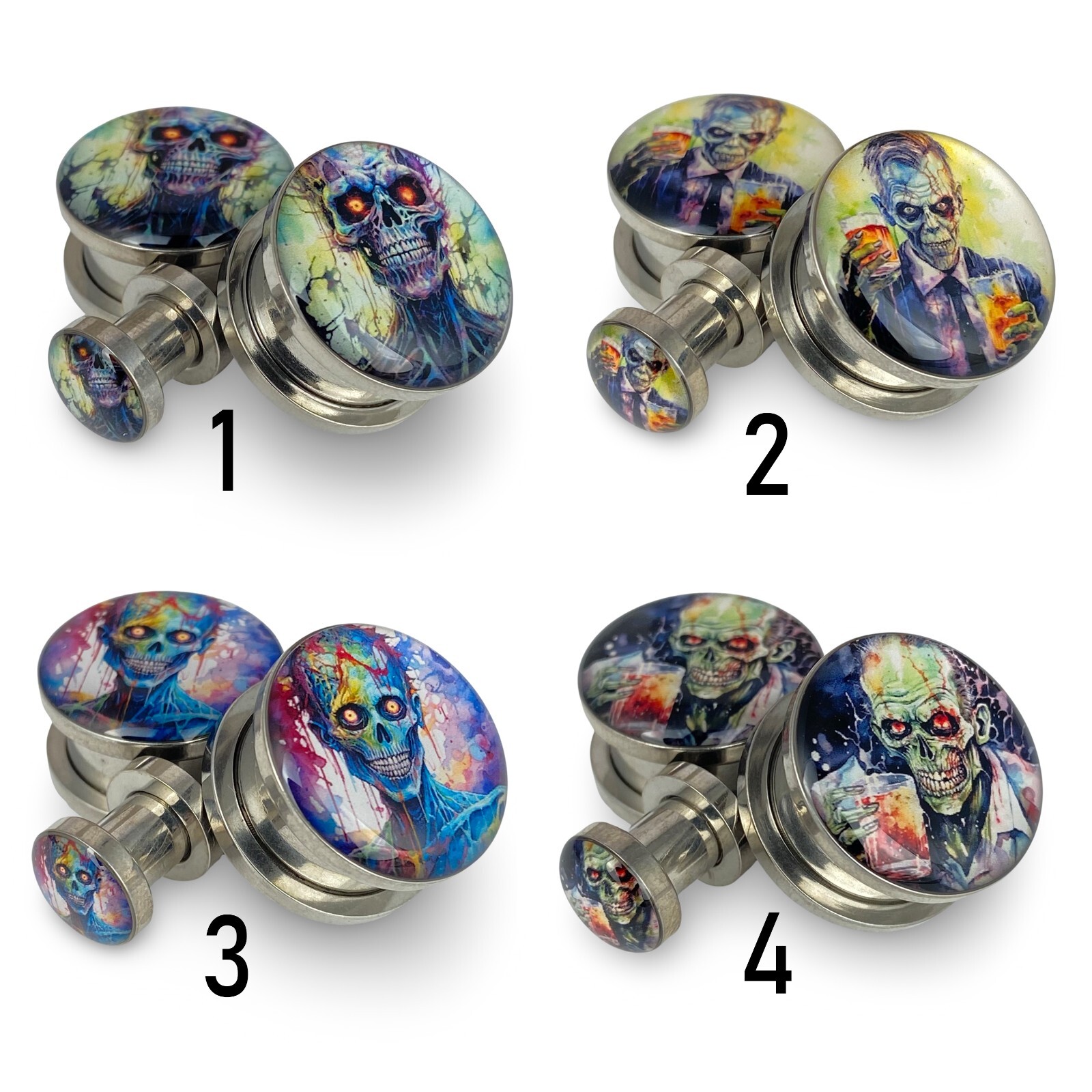 Pair of Zombie Picture Plugs (MTO-076) gauges 14g thru 1 inch