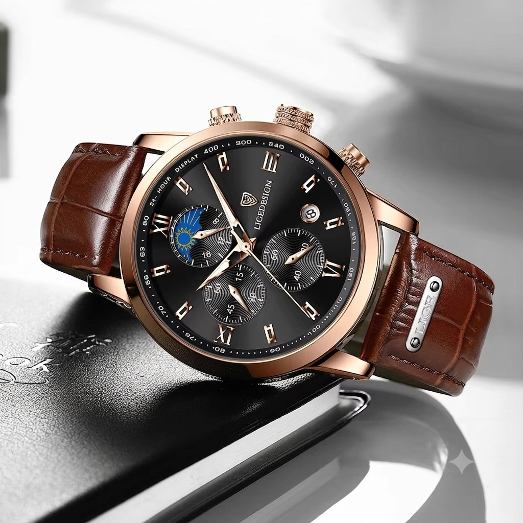 Men’s Watches Quartz Luminous Date Dial Waterproof Leather Business Wristwatch