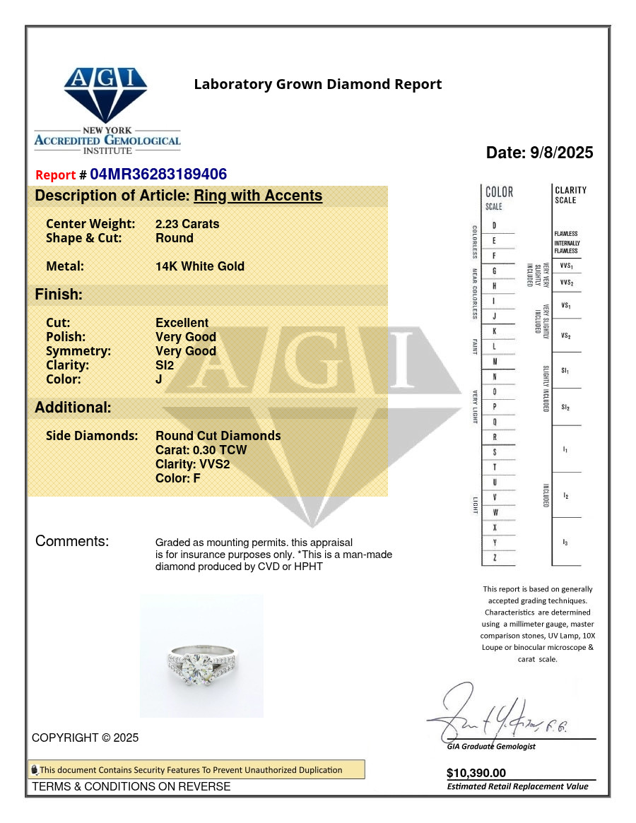 Side Stone Engagement Ring Solid 14K Gold 2.53 CT Round Lab-Grown Diamond J SI2
