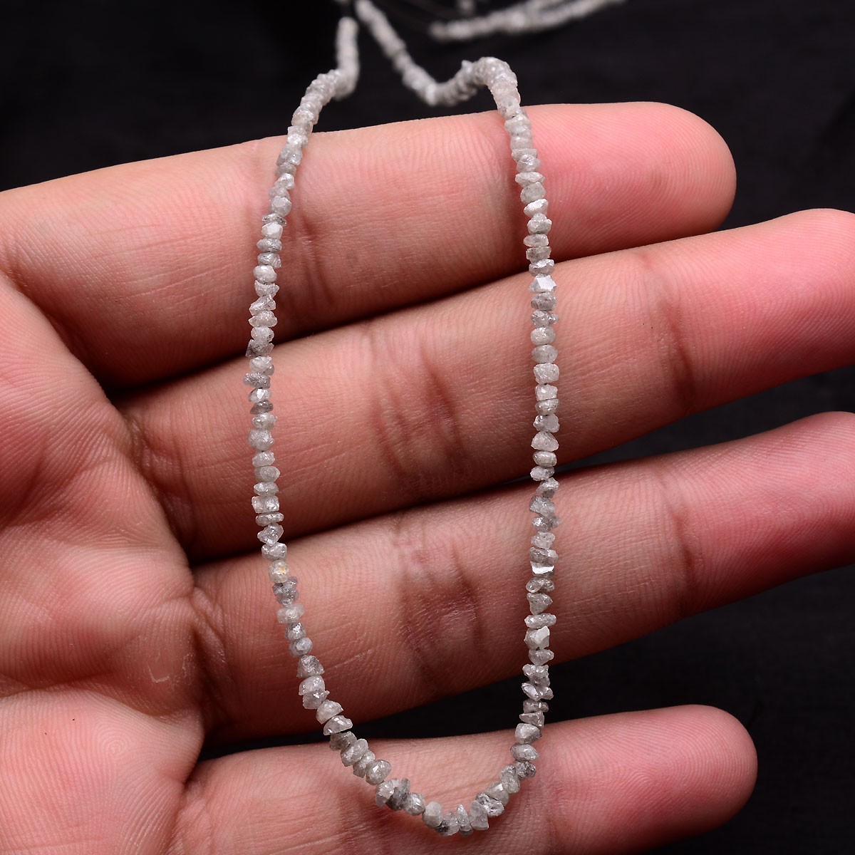 15 Inch Natural White Grey Diamond Rough Beads Uncut Single Strand For Jewelry
