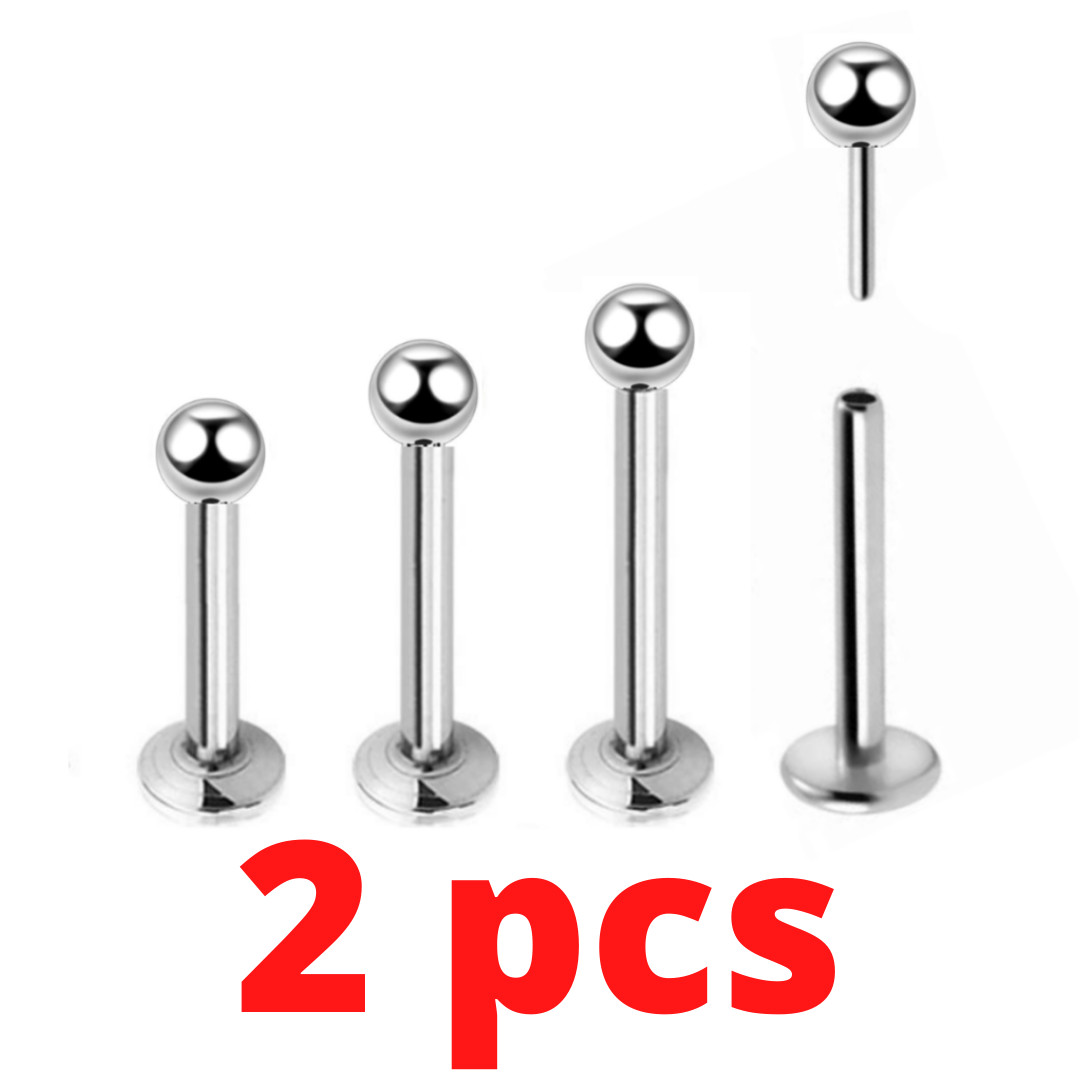 PAIR 20G 18G 16G THREADLESS STEEL 3MM BALL PUSH IN LABRET TRAGUS EAR RING STUD