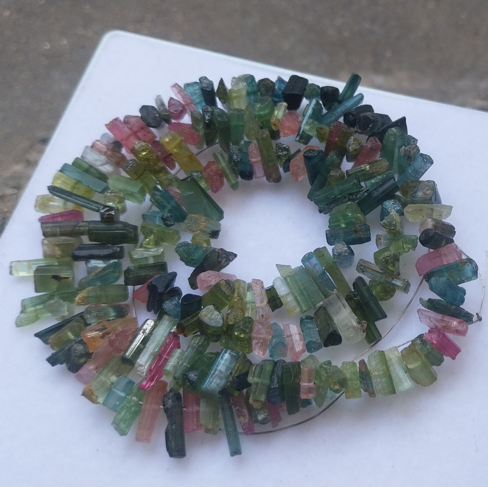 105 Ct 4 to 11 MM Natural Multi Color Tourmaline Raw Rough Pencil 18 Inch Beads