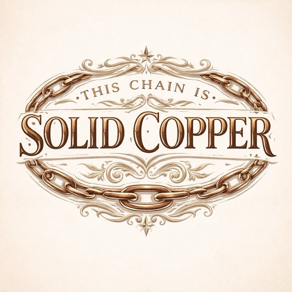 Solid Copper Chain CN630G – 1/4 of an inch wide. Available in 18 to 30 inches.