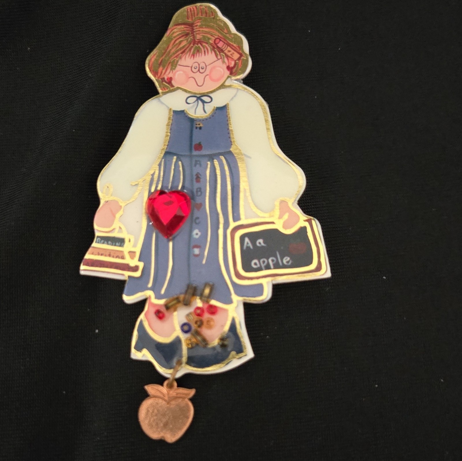 Bagatelle 1993 #9 Teacher School Dangle Brooch Pin Multicolor Plastic 4 in