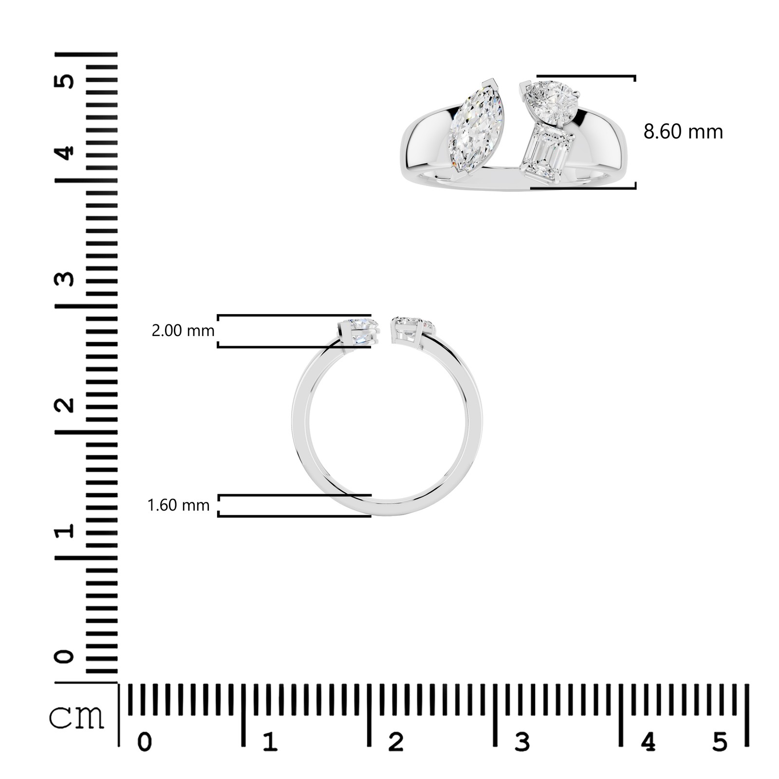 0.98 Ct Moissanite Wedding Band Open Ring Women 14K White Gold Plated 925 Silver