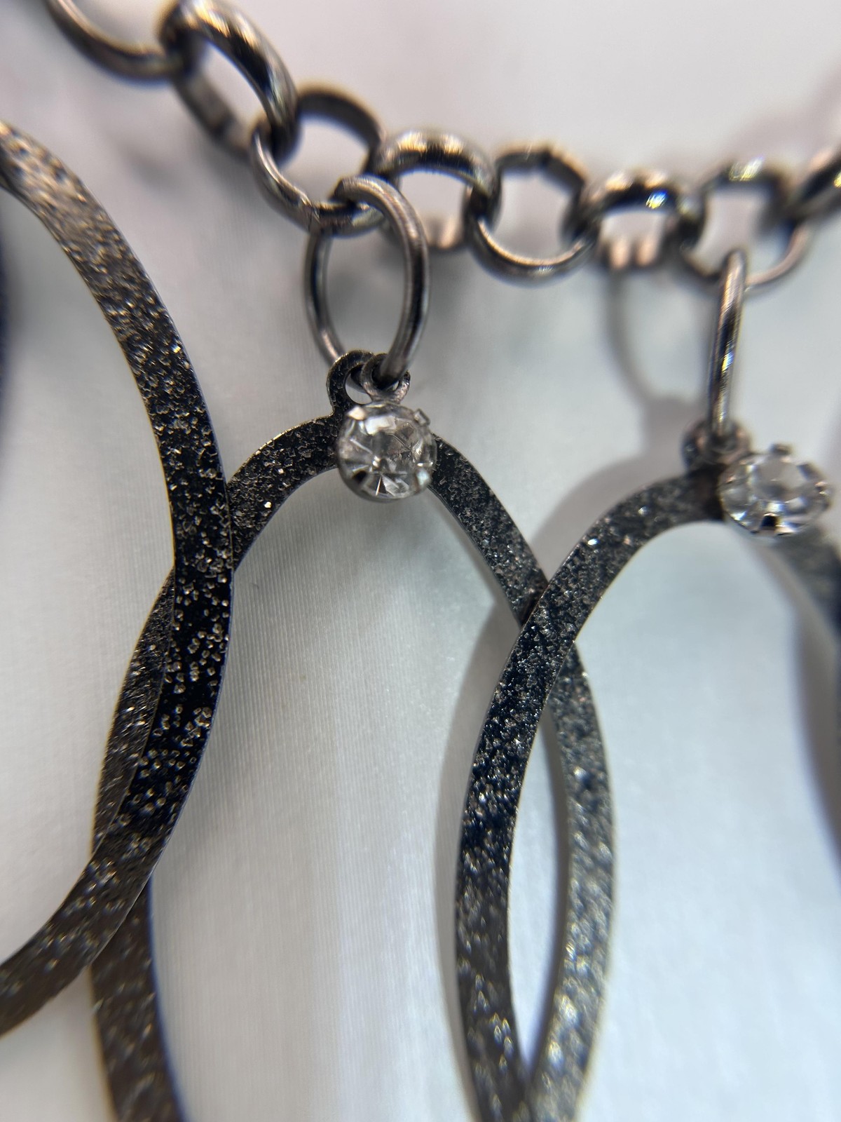 Necklace Silver Tone Oval Bib Statement Rhinestone Crystal Chain Lobster Clasp