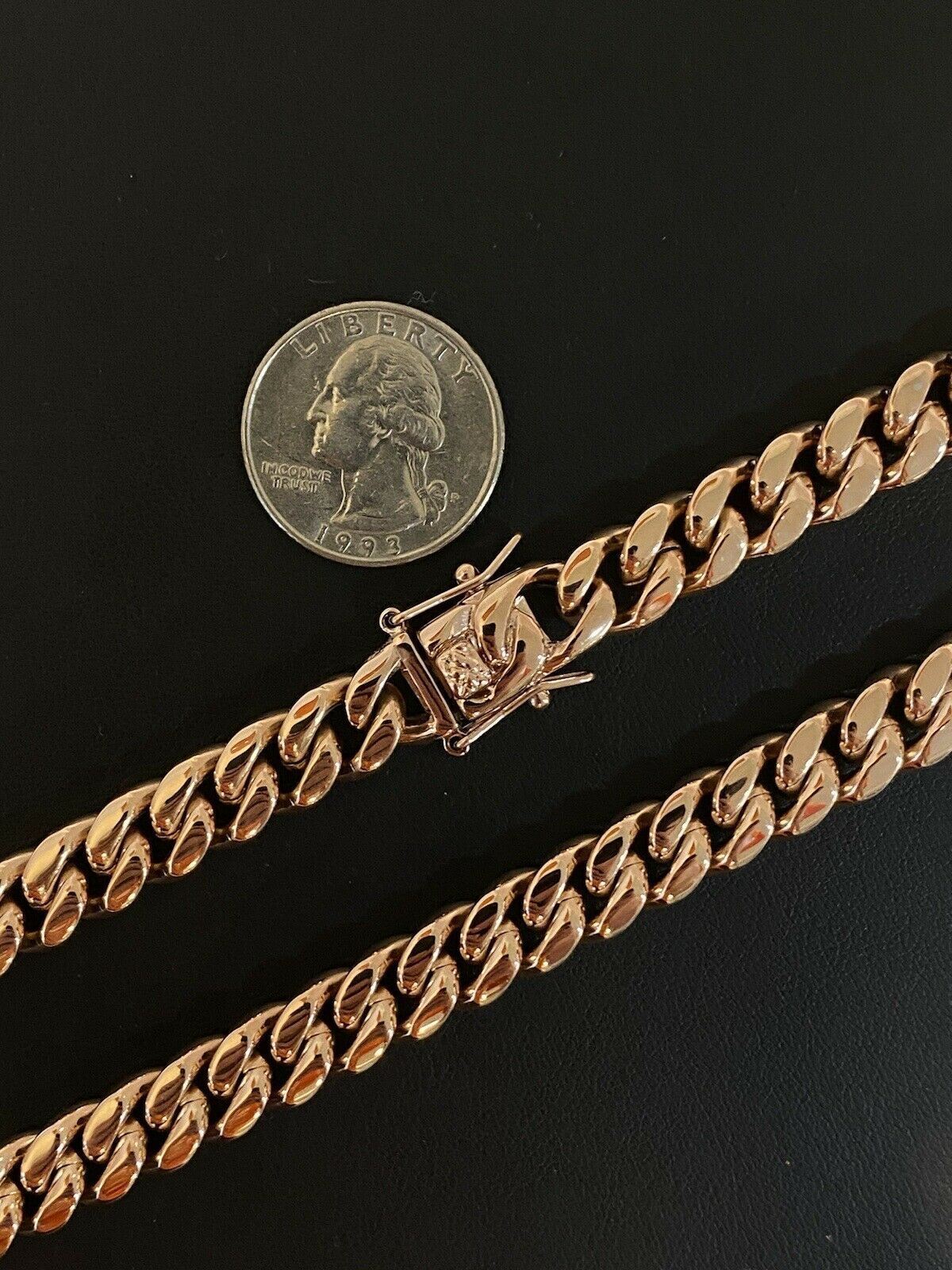 10mm Mens Miami Cuban Link Choker 14k Rose Plated Stainless Steel Chain Hip-Hop