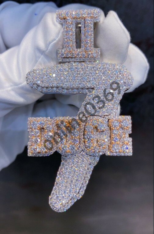 Mens 2.5ct Pass Tester Iced Moissanite Custom Name Number Pendant real Silver