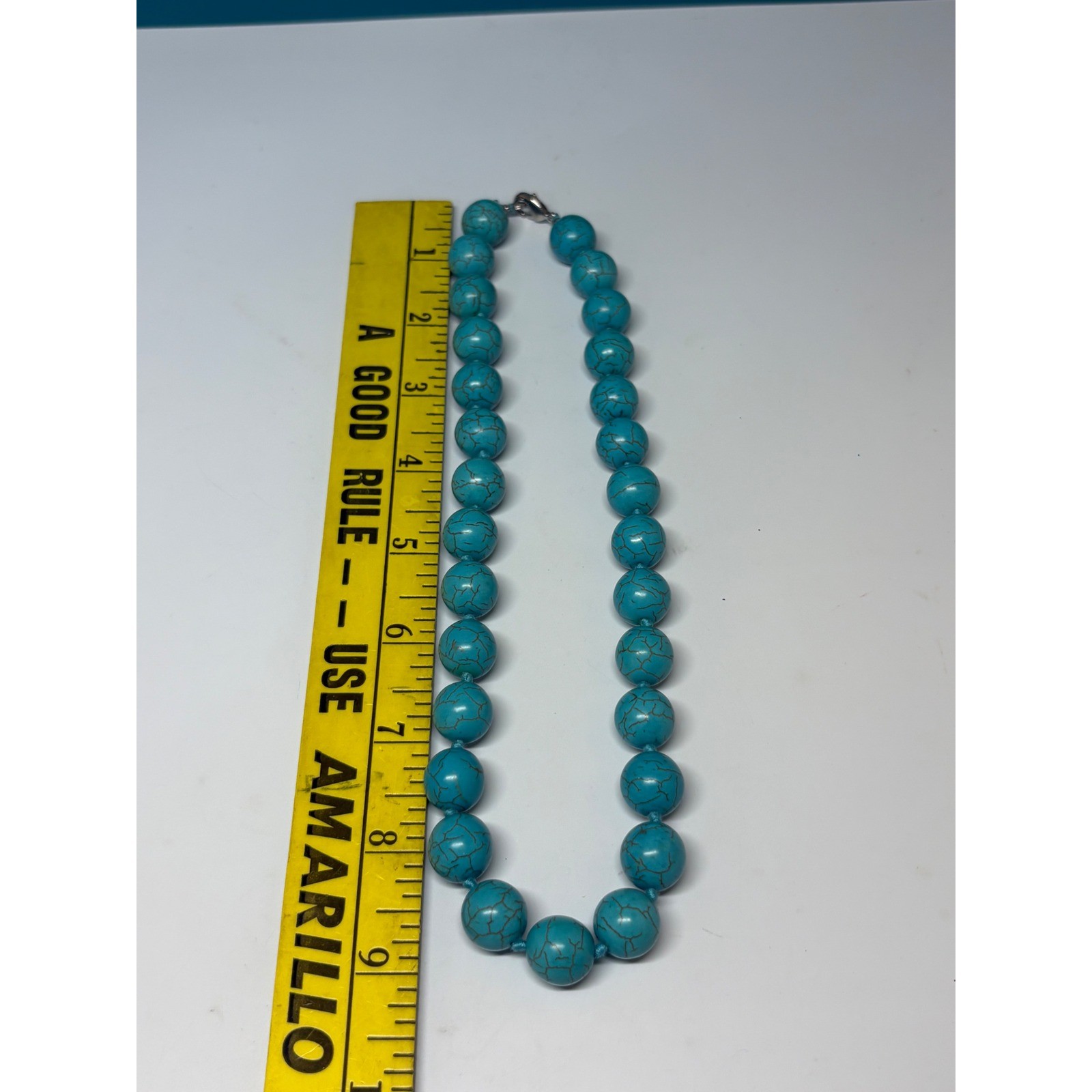 Turquoise Blue Magnesite Round Bead Knotted Statement Necklace 18 Inch