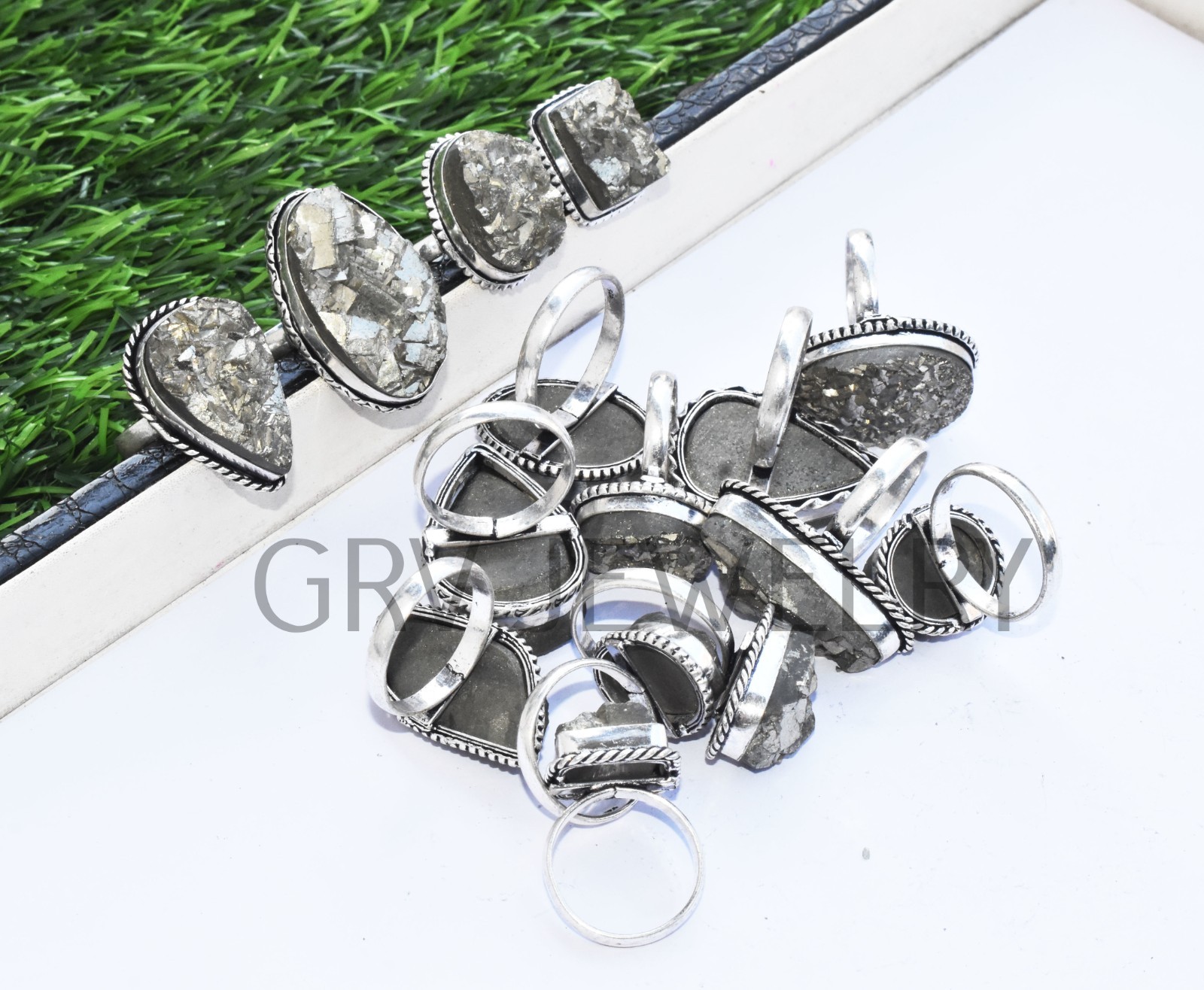 1-500 Pcs Pyrite Druzy In Wholesale Rings Lot: Silver Plated Whr-67