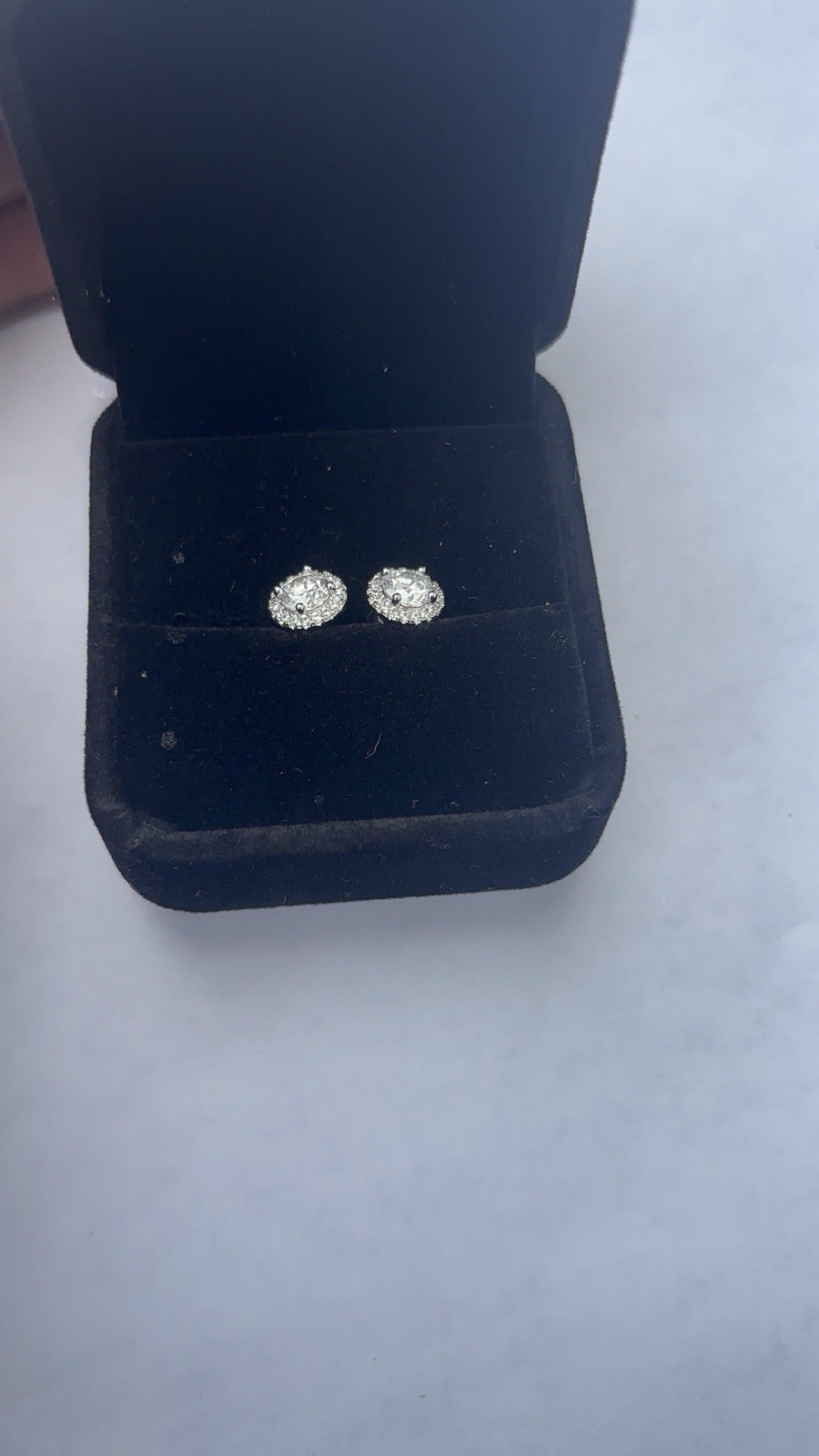 Moissanite Round Prong Set Halo Earrings in Silver, Butterfly Back, Lab-Created