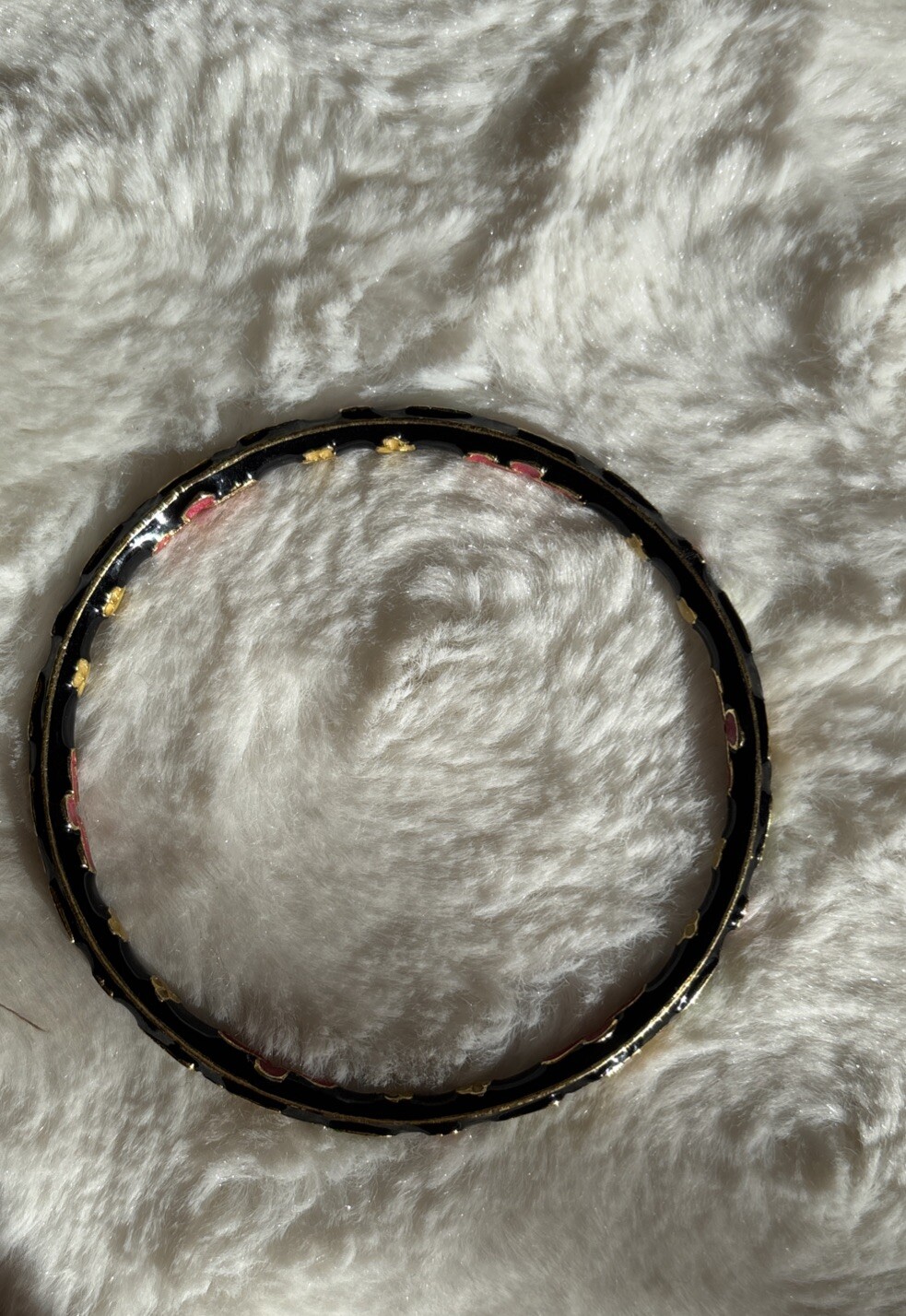 Brass (Black Yellow Red Green Enamel) Relief Flower Cloisonne Bangle Size Smal