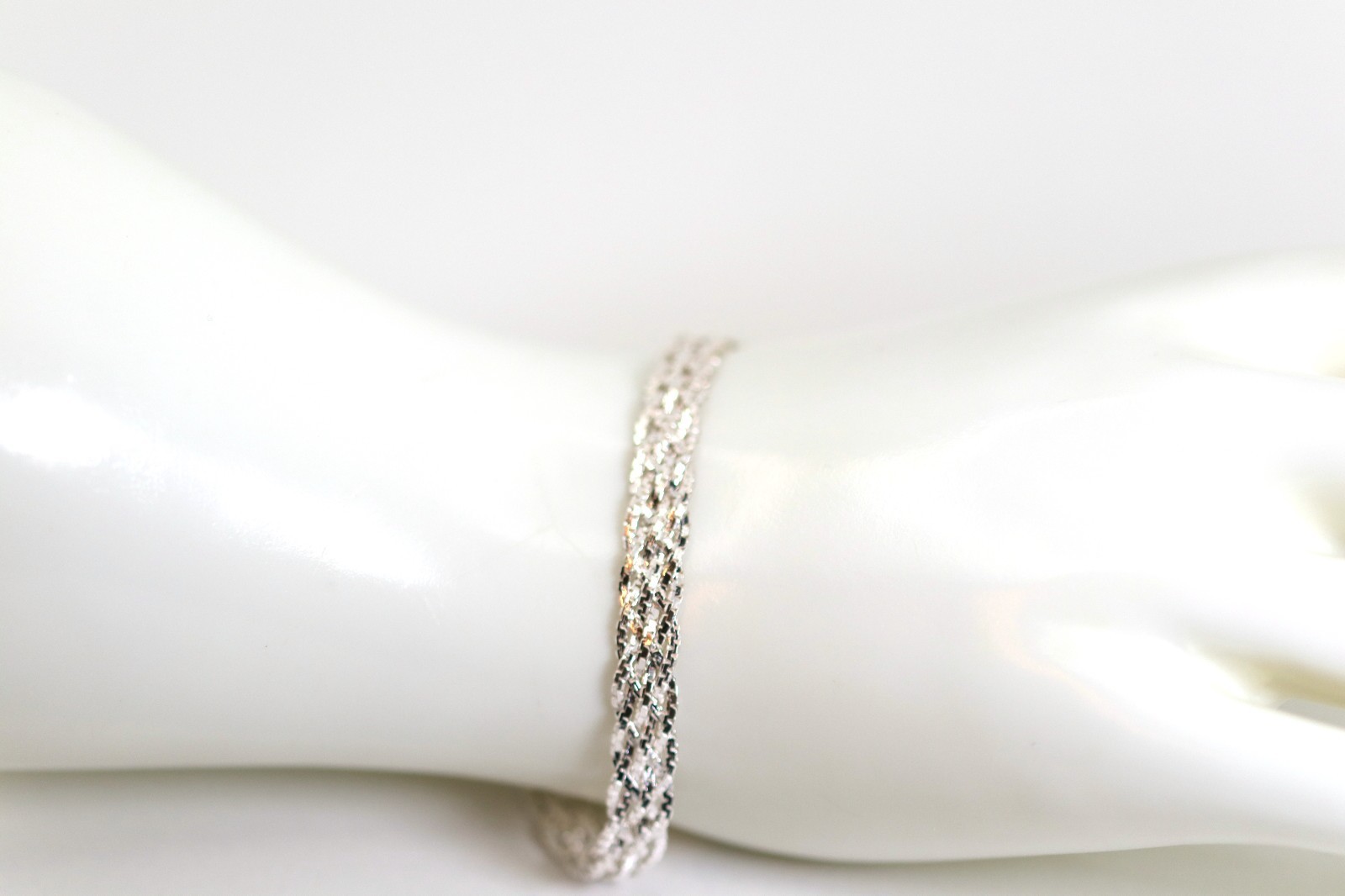 Sterling Silver Cable Braid Pattern 925 Ladies Bracelet Lobster Clasp, L: 19cm