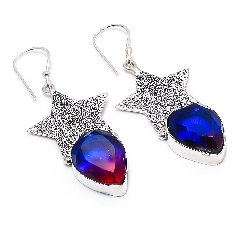 Mystic Topaz Earrings 925 Sterling Silver Handmade Star Dangle Earrings Gift