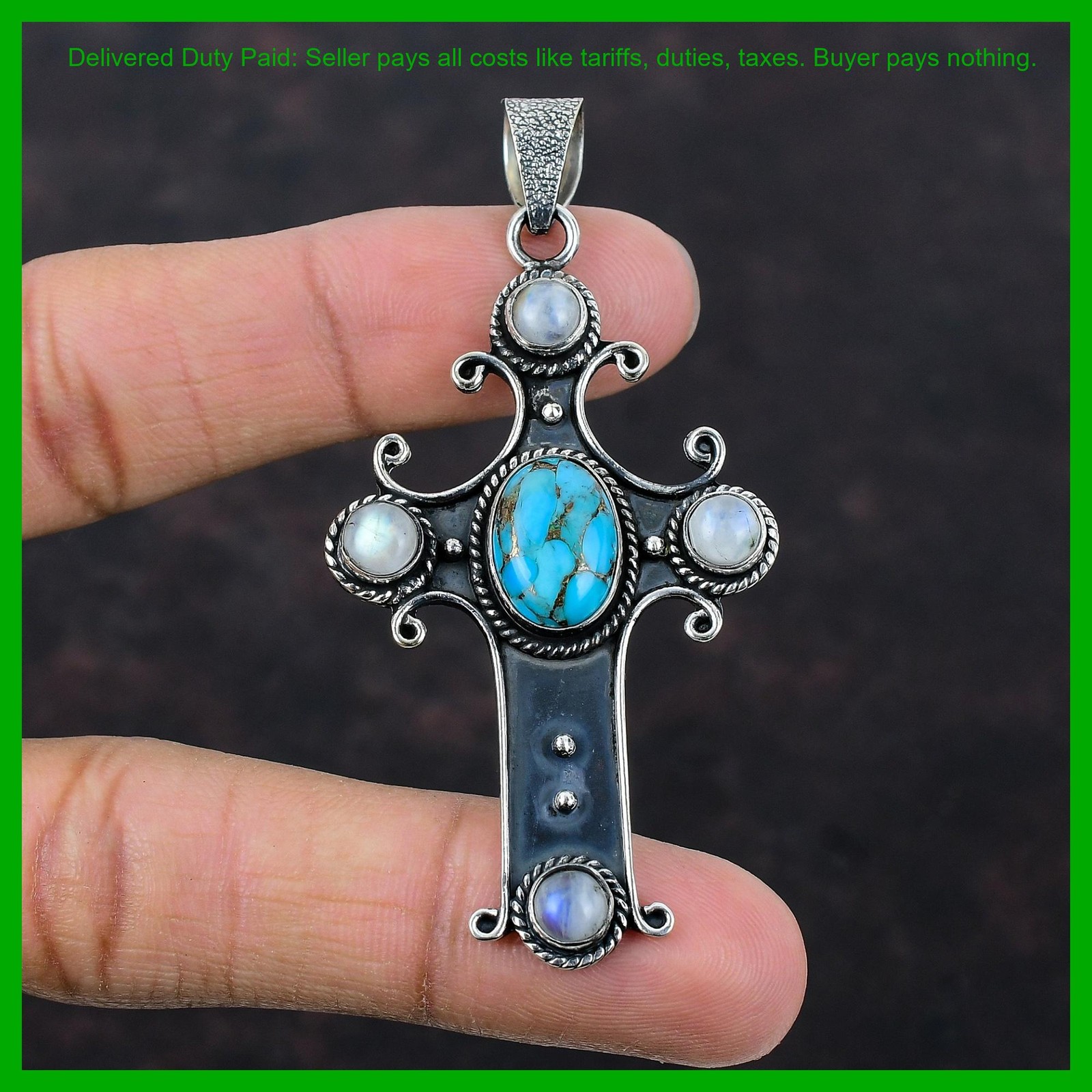 Oval Copper Blue Turquoise Gemstone 925 Sterling Silver Wedding Pendant Jewelry