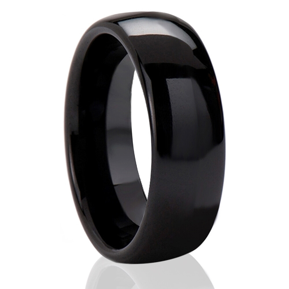 🔥 8mm Tungsten Carbide Dome Wedding Band Mens Black Silver or 18k Gold Plated