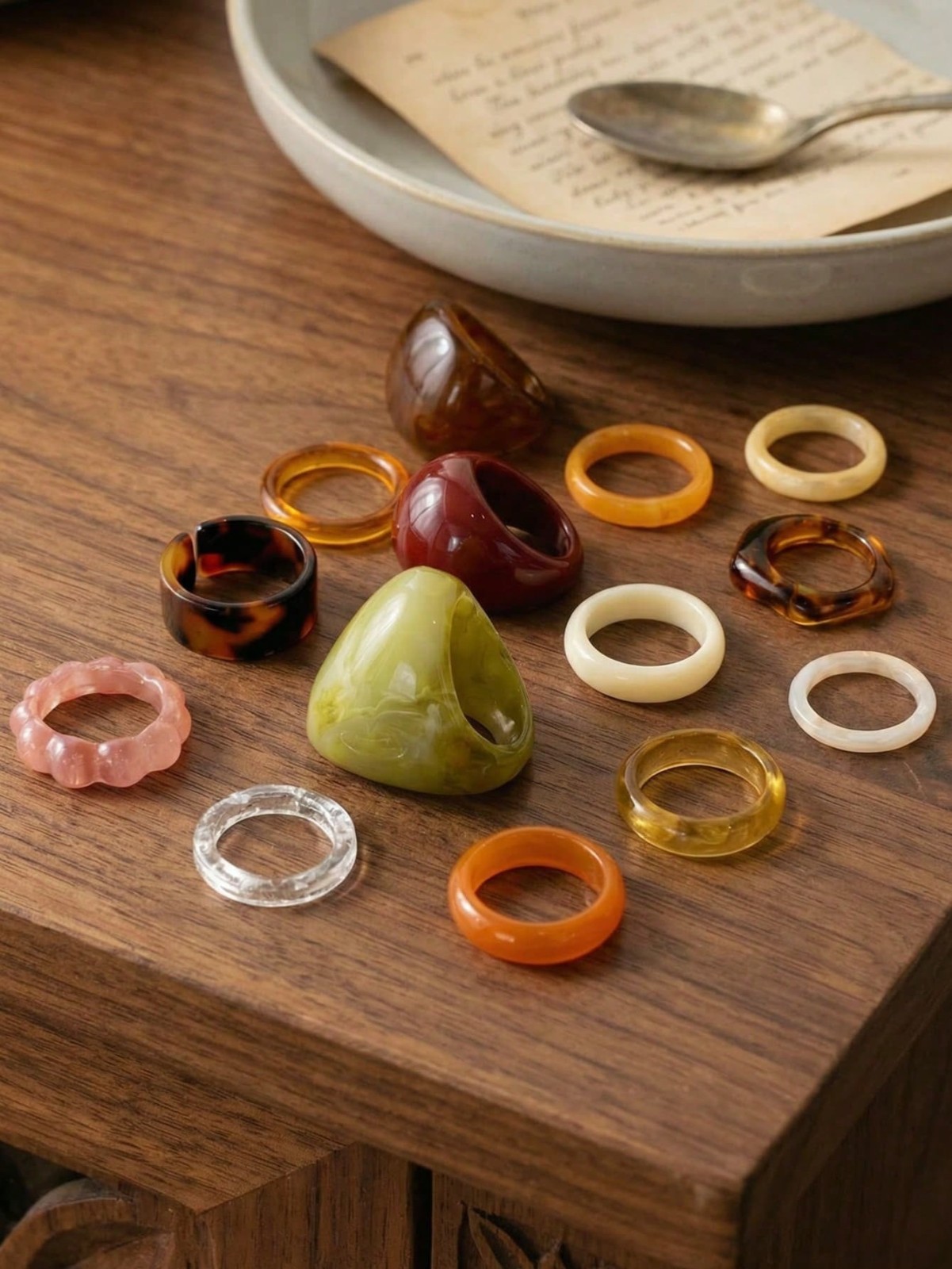 15PCS Geometric Transparent Resin Rings – Acrylic Crystal Ring Set Women Jewelry
