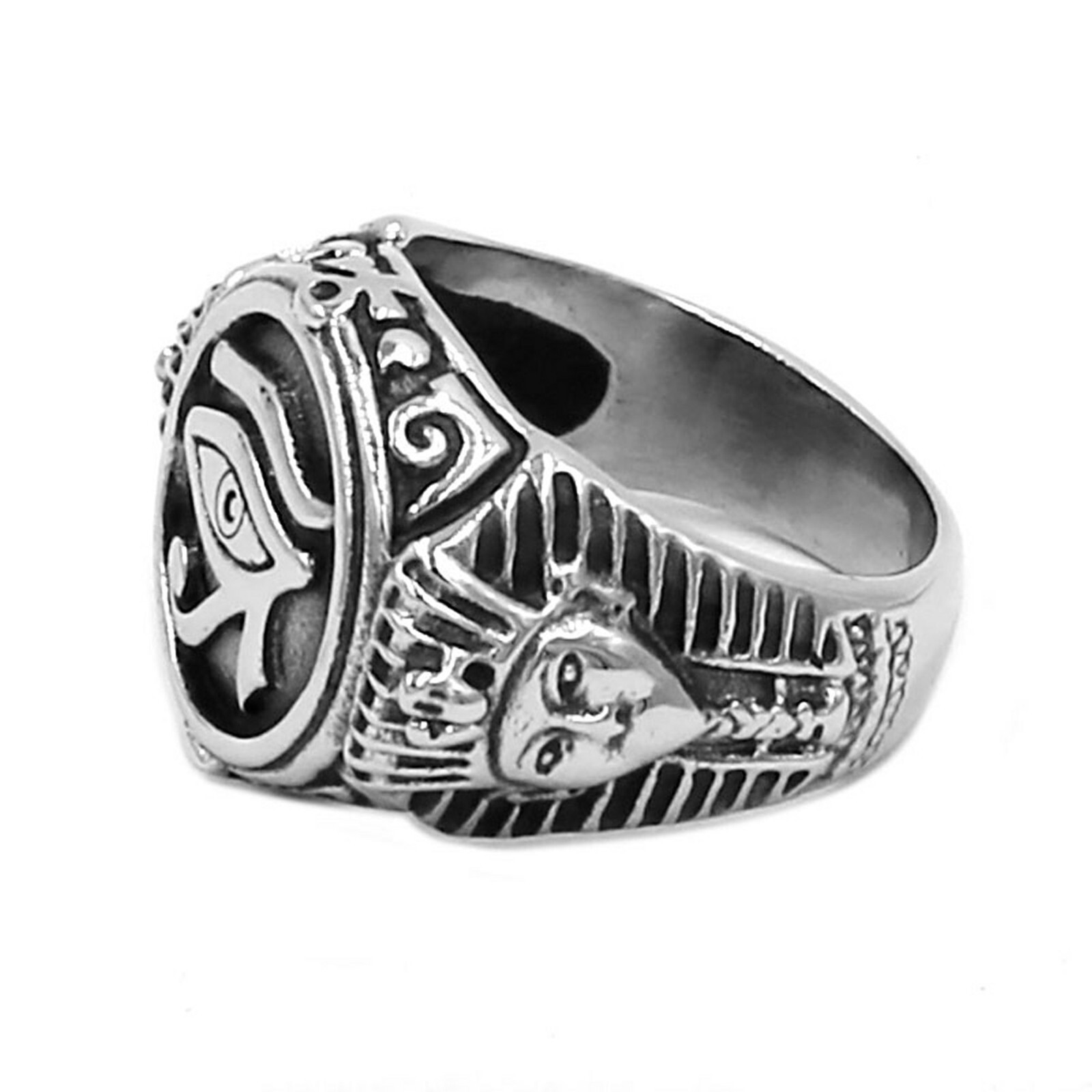 Egyptian Eye of Ra Ring Stainless Steel Ancient Egypt King Tut Signet Band