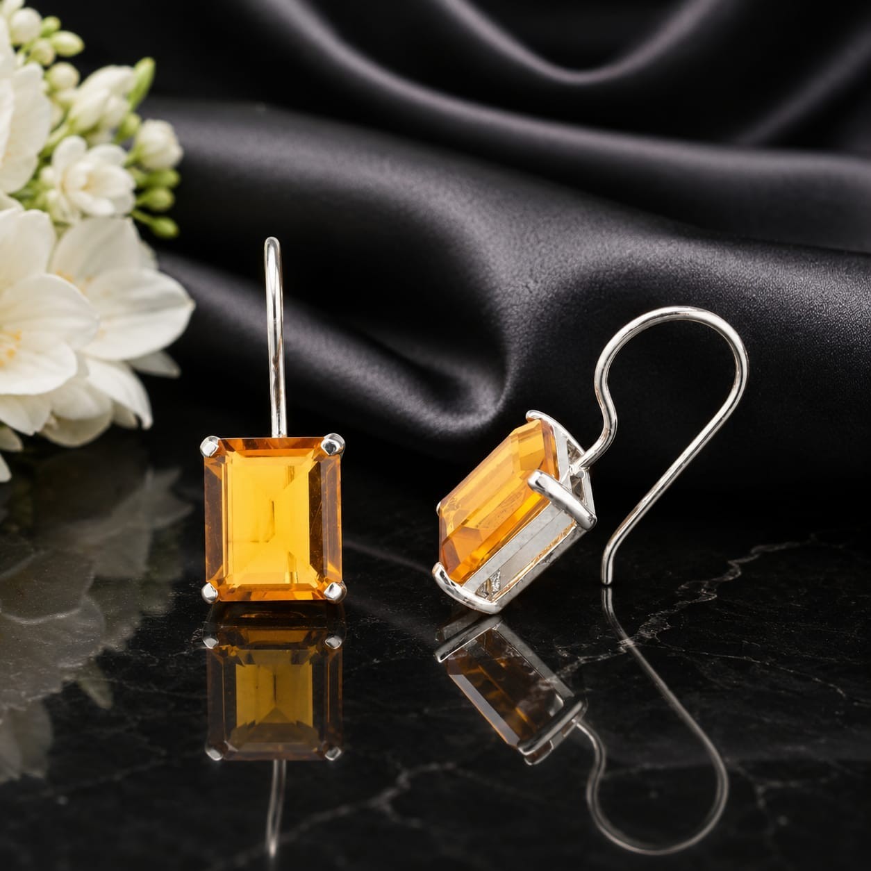 Citrine Ractangle Gemstone 925 Sterling Silver Handmade Earring Gift For Mom.