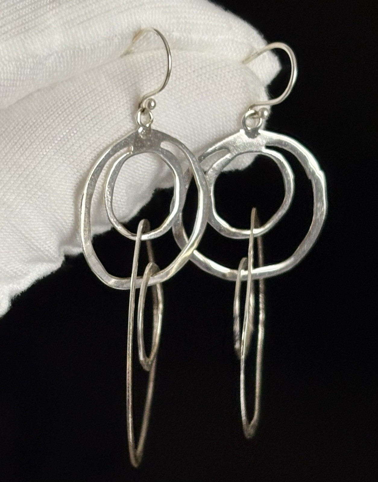 925 Sterling Silver Round Hammered Interlocking Circle Earrings 2” MWS Thailand