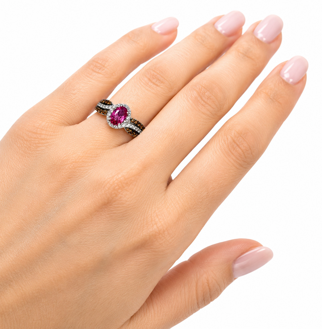 Red Garnet Smoky Quartz Ring 925 Sterling Silver Size 7 Halo Size 7 New SWEET!!