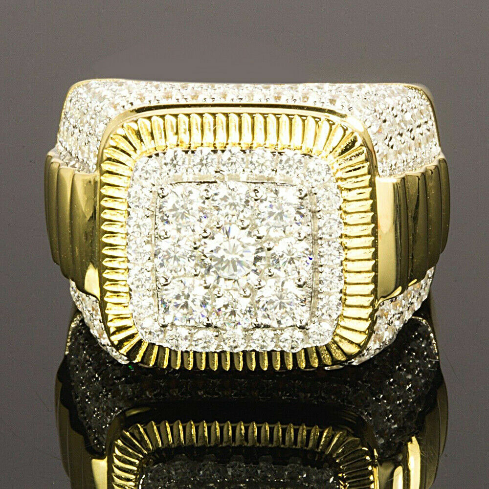 2Ct Round Cut Simulated Diamond Men’s Pinky Ring Band 925 Silver Gold Plated