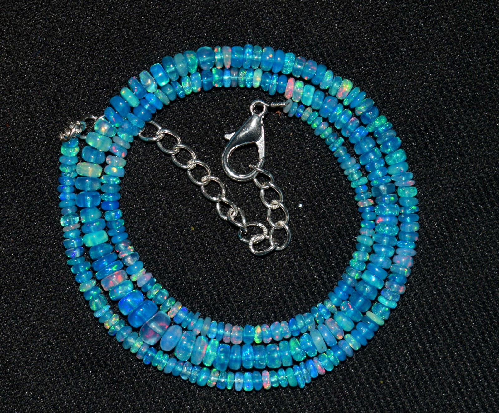 A++ 26Crt 16″Natural Ethiopian Wello Fire Opal Gemstone Bead Necklace F0308