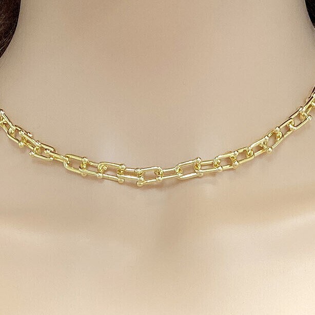 Solid 18K Yellow Gold Over 925 Silver 6.5mm HardWear Chain Necklace 16″-24″